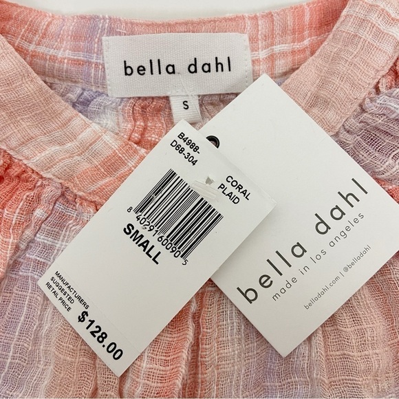 Bella Dahl Long Sleeve Shirred Raglan Shirt in Coral Plaid S NWT - Picture 6 of 9
